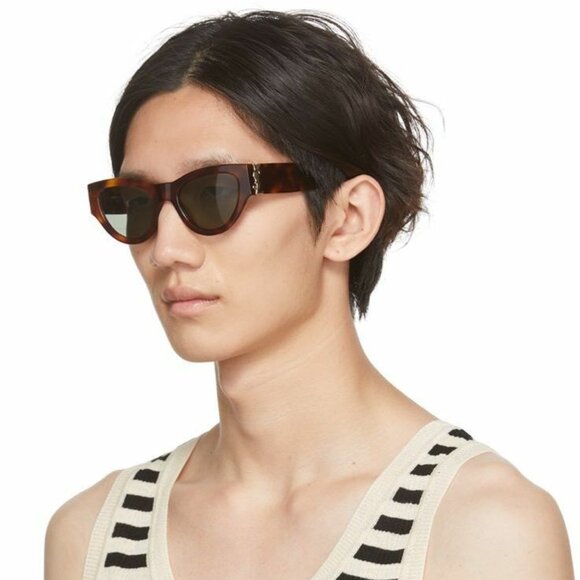 Saint Laurent Men Sunglasses Havana Green Cat Eye SLM94 008 BRAND NEW - Picture 1 of 17